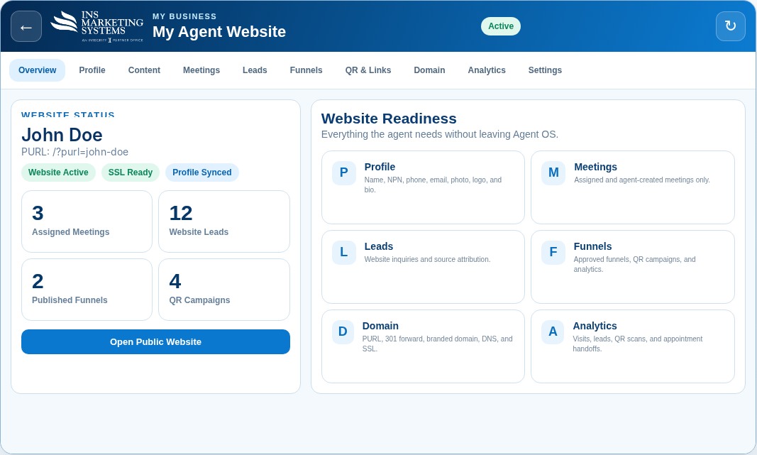 Agent OS My Agent Website workspace for John Doe
