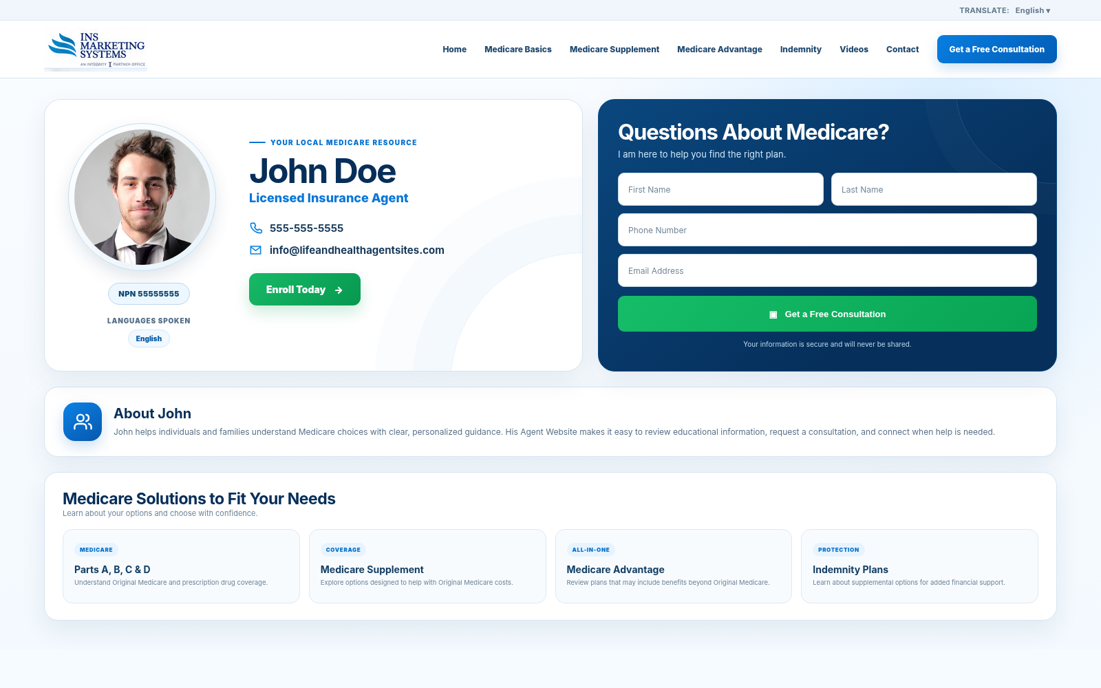 John Doe Agent Website based on the live INS Agent Websites design